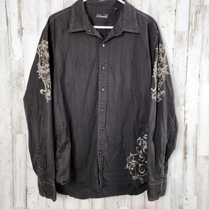 7 Diamonds Charcoal Shirt with Intricate Embroidery